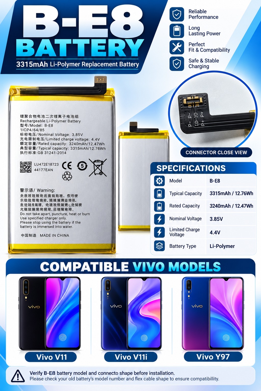 VIVO /B-E8 / VIVO Y97 3315mAh BATTERY