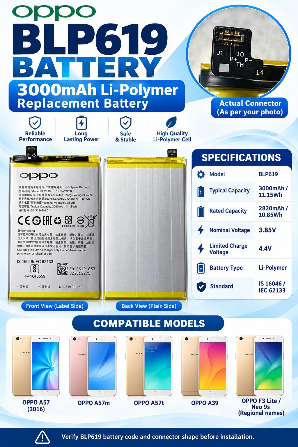 OPPO BLP619 3000mAh BATTERY